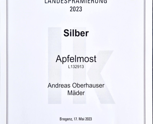 Vlbg. Landesprämierung 2023 - SILBER: Apfelmost